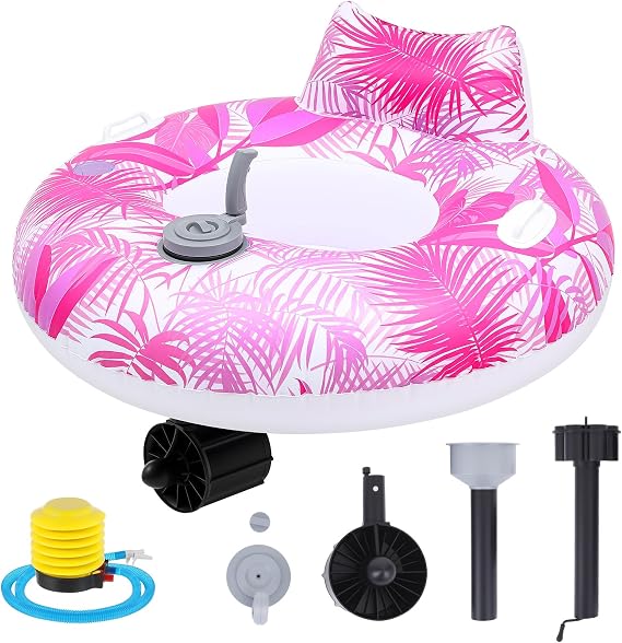 Motorized Pool Float for Adults, Electric Inflatable Motorized Pool Lounger with Pusher Handles Cup Holder and Pump for Inflation Relaxing in The River