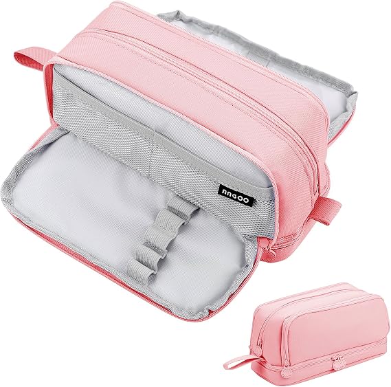 Pencil Case Large Capacity Pencil with 4 Compartments,Soft‌ Rose‌