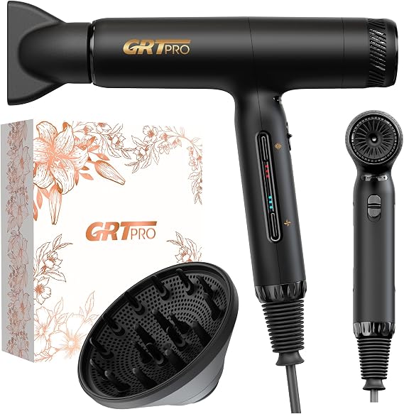 Professional Ionic Hair Dryer 2200W 100,000RPM, Travel Hair Dryer 320g 200 Million Ions, Professional Dryer with Diffuser 3 Speeds 4Temperatures for Travel Sports Women Men
