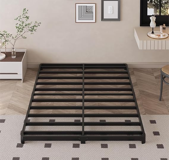 Likelalaso 3 inch Low Bed Frame Queen Size, Mattress Foundation with Rounded Corner, Heavy Duty Metal, Easy Assembly, Noise Free, Black