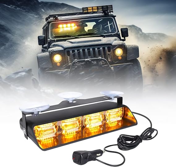 OPP ULITE Emergency Flashing Dash Strobe Lights 24pcs Led, 26 Flash Mode, Memory Function, Front/Rear Windshield Strobe Light Bar with Suction Cups for Vehicles Trucks, Amber
