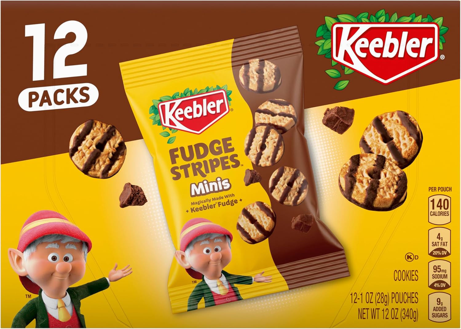 Keebler On-The-Go Fudge Stripes Cookies, 12oz, 12ct