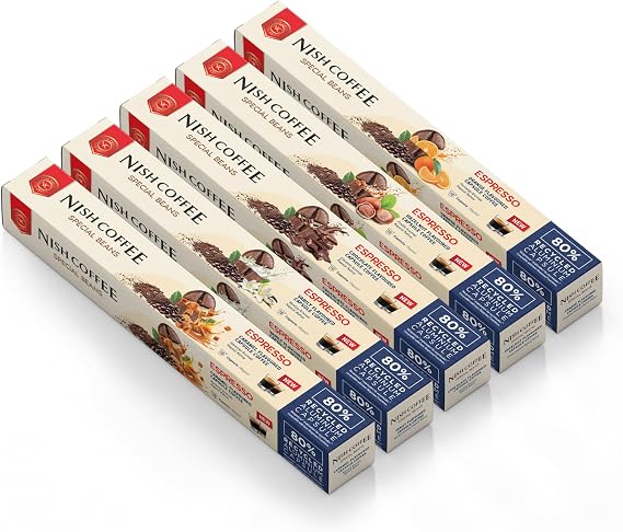 Nish Coffee Aromalı Kapsül Kahve 5'li Set (Karamel Vanilya Çikolata Fındık Portakal) - 50 Adet