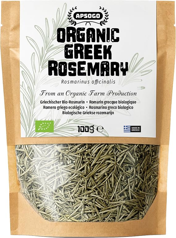 Apsogo Organic Greek Dried Rosemary - Whole Leaf for Cooking & Tea, 100g