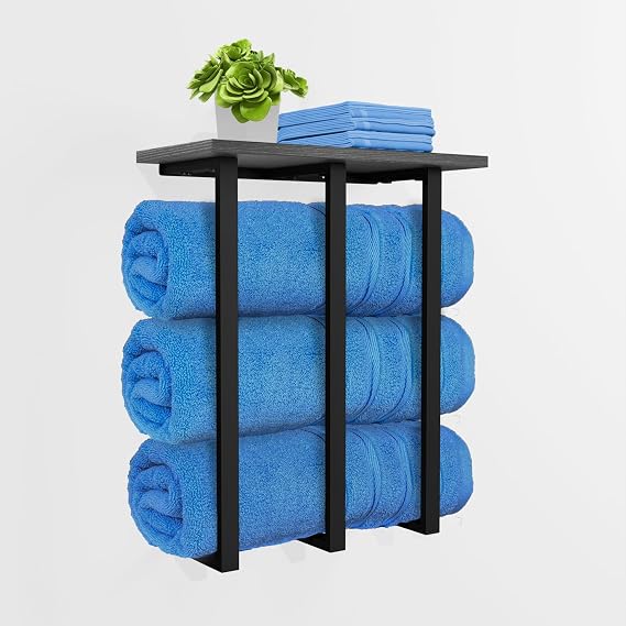 Wall Mounted Towel Rack with Shelf, 3-Bar Metal, Heavy Duty