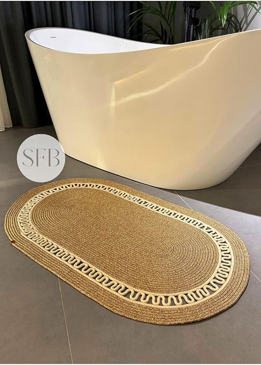Moderin, Hasır, Jüt, Naturel, Jüt Dekoratif, Kilim, Banyo, Salon, Mutfak Halısı Hediyelik, Ev Eşyası 60 x 100 Bej Desenli
