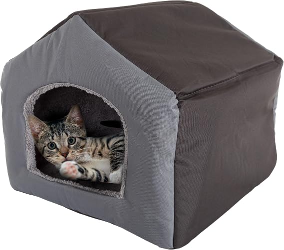 PETMAKER Dog House - Indoor Dog House with Removable Sherpa Cushioned Pad - Pet Bed for Small Dogs, Cats, or Kittens - Dog Houses (Gray)