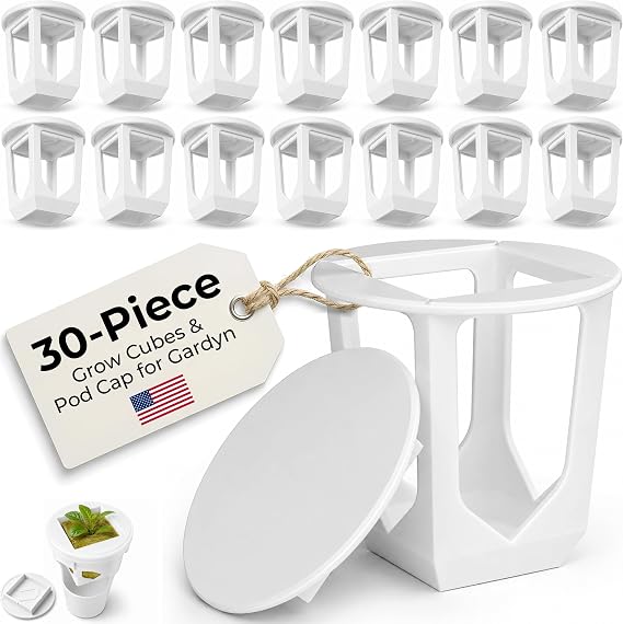 Dubbs Hardware 30-Piece Hydroponic Bundle for Gardyn System - 15 Grow Cubes and 15 Pod Caps - Reusable White PETG Net Pots and Opaque yPod Covers