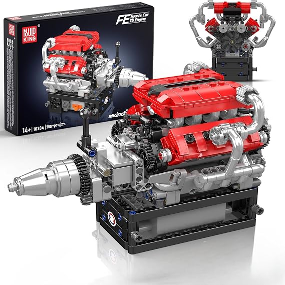 Mould King 10204 V8 Engine Model that Works, MOC Ideas Mini V8 Engine Model Kit for Display, STEM Building Project for Teens 14+(750 PCS)