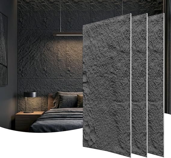 XMTECH 3D Wall Panels PU Stone Look 120 x 60 cm Model A Anthracite Set of 3