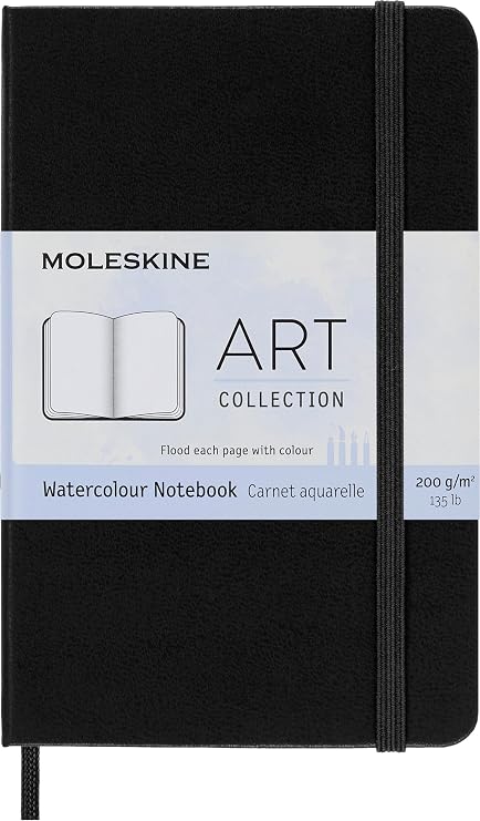Moleskine yaratıcı not defteri, sulu boya not defteri, cep, A6, 200 g sulu boya kağıdı, sert kapak, siyah. Cep/A6