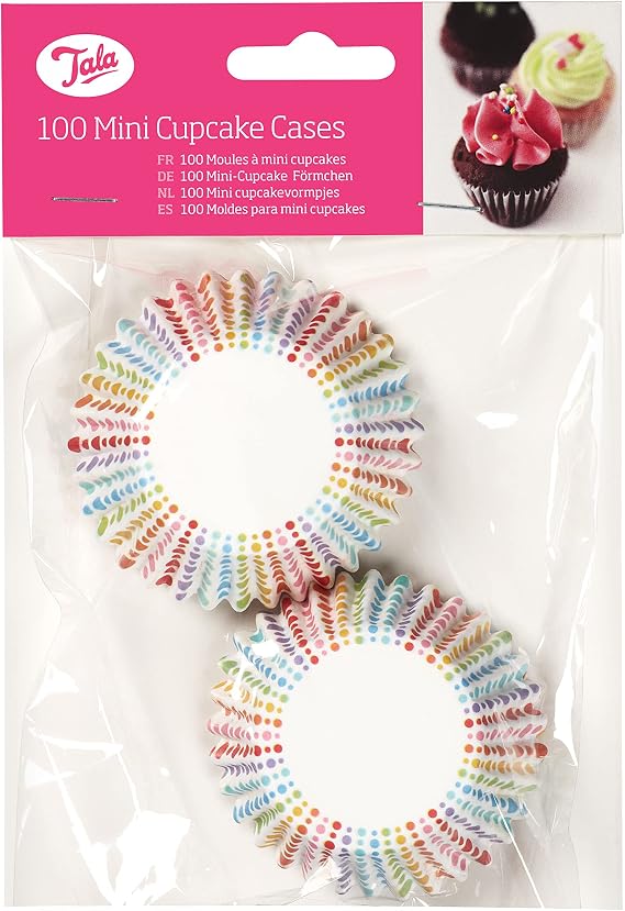 Tala, 100 Rainbow Design Mini Cupcake Cases, 9cm Diameter, Perfect for Smaller Shallow Cupcakes and Fairy Cakes, Ideal for Birthdays and Celebrations