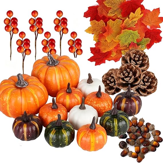 162Pcs Artificial Pumpkins Autumn Decoration Set Artificial Maple Leaves