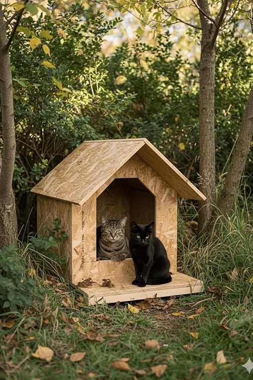 Reyo Cat House Outdoor Suitable Wooden Cat House OSB 45x40x40 cm - CAT20