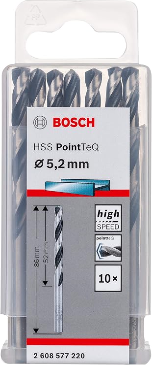 Bosch Professional 10 HSS spiral drill bits PointTeQ (for metal, 5.2 x 52 x 86 mm, drill accessory)