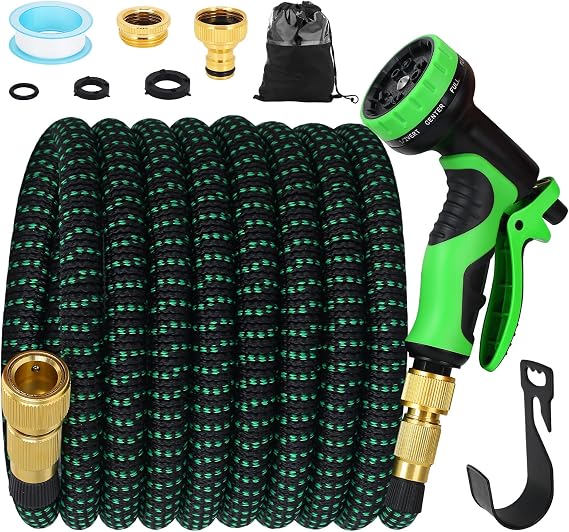 75FT Expandable Garden Hose Garden Hose with 10 Function Nozzles Equipped with 3/4 Inch and 1/2 Inch Fittings Flexible Water Pipe Leak Proof Telescopic Hose for Gardening Car Washing and Yard Use