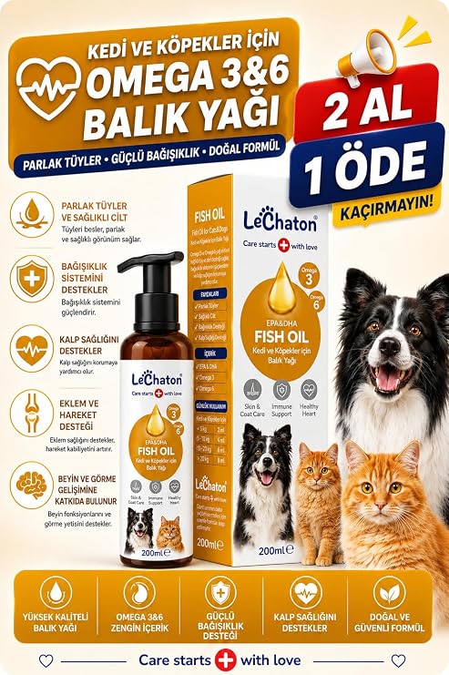 Kediler Ve Köpekler Için Balık Yağı 200ml Omega 3 ve 6 Takviyesi Tüy ve Cilt Sağlığı Destekleyici