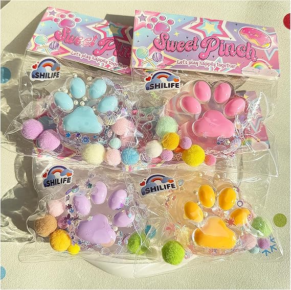 Taba スクイッシークリスタル猫爪ランダムカラー、かわいいスクイッシーPVCおもちゃ、ストレス解消ファーボールOPPパッケージギフト|不安とリラクゼーションのためのスクイッシーフィジェットトイ|完璧なデスクアクセサリー1