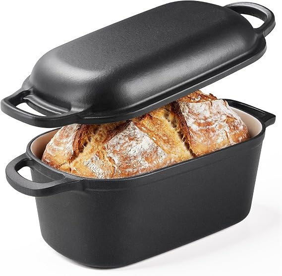 3.8L Rectangular Cast Iron Dutch Oven for Sourdough Bread, Black