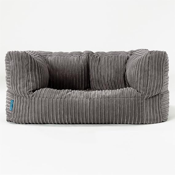 Lounge Pug Albert Kids Couch Bean Bag, Childrens 2 Seater Mini Sofa for Bedroom Playroom, Cord Graphite Grey