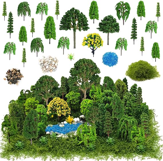 Model Scenery, 31Pcs, Fairy Garden Accessories, Diorama Supplies Kit, Miniature Trees with Moss for Building Model, Natural Green Landscape, Projects, DIY Craft