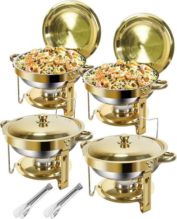 Gold Chafing Dish Buffet Set,5L Stainless Steel,4 Packs,