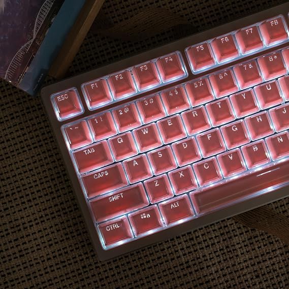 mintcaps Keycaps - 123Keys Crystal Jelly Pink Keycaps Translucent Custom Keyboard Keycap OEM Profile Cute Key caps for 60/65 /75/100 Cherry Gateron Mx Mechanical