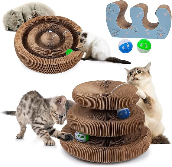 Double-Layer Kitty Kurlz Cat Toys, Shape-Shift Accordion Kitten Scratchers