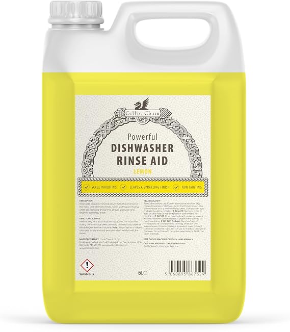 Professional Dishwasher Rinse Aid Lemon Scent 5 Litre - Concentrated Formula for Industrial & Commercial Machines, Streak-Free Shine, Spot Prevention, Fast-Drying