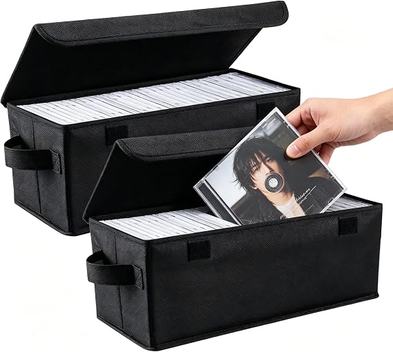 CD Storage Box - Pack of 2 CD Case Holder with Cover,14"*6.2"* 5.5"