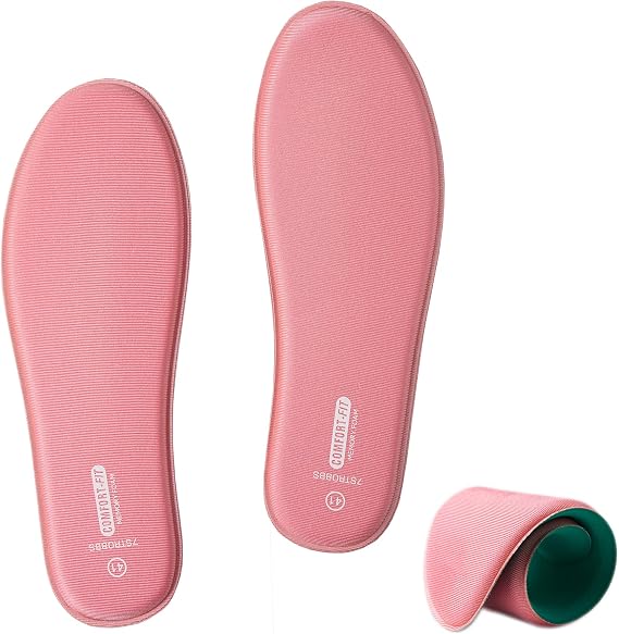 Cushion Memory Foam Insoles, Comfort Soft Inserts for Men Women, No Deform Inner Soles Replacement Insole for Trainer, Work Boot, Walking Shoes Pink UK 4