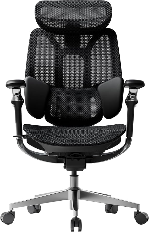 HBADA E3 Pro 2026 Office Chair Ergonomic Mesh Chair 3-Zone Dynamic Lumbar Support 4D Headrest 720°Armrest Max Reclining 140° Black