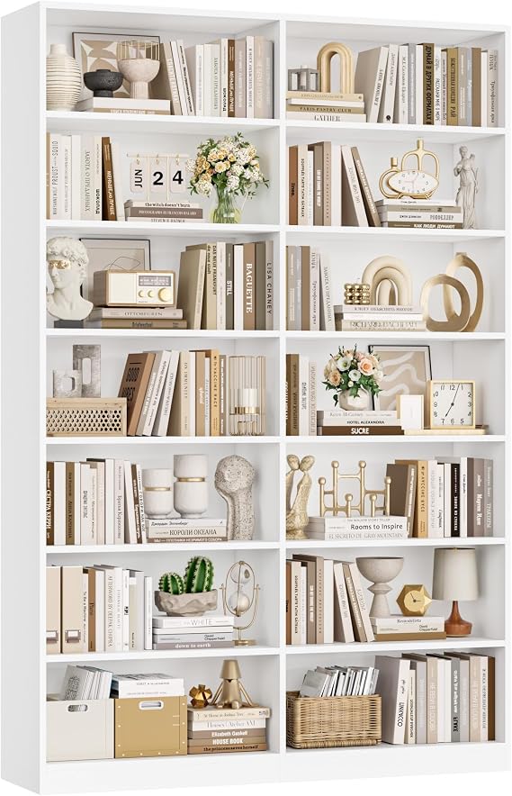 FirFurd Bookcase 212cm White Bookshelf 7-Tier Tall Living Room Bookcases