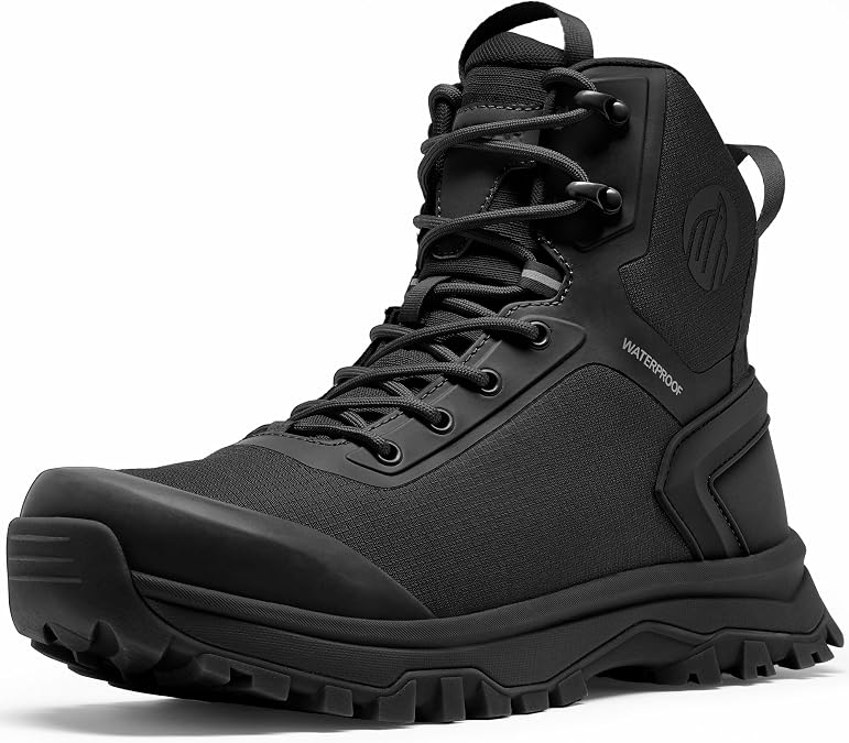 Coostar Tactical Boots Men Lightweight Military Combat Boots Side Zip Motorcycle Hiking Work Boots Waterproof 8 Inch