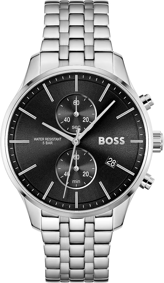 BOSS Men's 42mm Chronograph Quartz Watch Associate Collection with Stainless Steel Bracelet in Link or Mesh, Date Function, 2 Sub-Dials, 5ATM Water Resistance