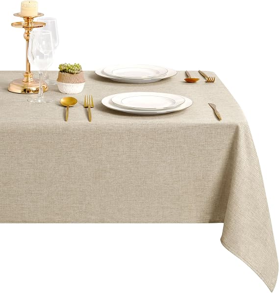 DWCN Linen Tablecloth Beige Linen Look Stain Resistant Washable Waterproof Dining Room Garden Party Wedding Home 135 x 135 cm