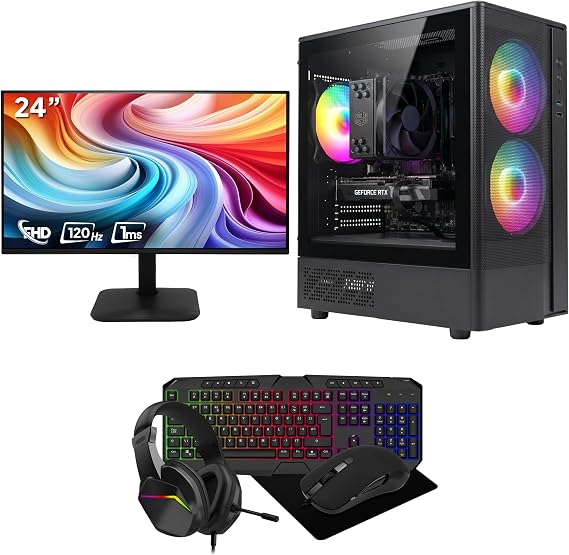 GTR Gaming Infinity PC Bundle | Intel Core i5-10400F |RTX 3050 6GB | 512GB SSD | 16GB DDR4 3200MHz RAM | 650W PSU | Windows 11 Home | WiFi | 24" Gaming Monitor | Gaming Keyboard, Mouse & Headset