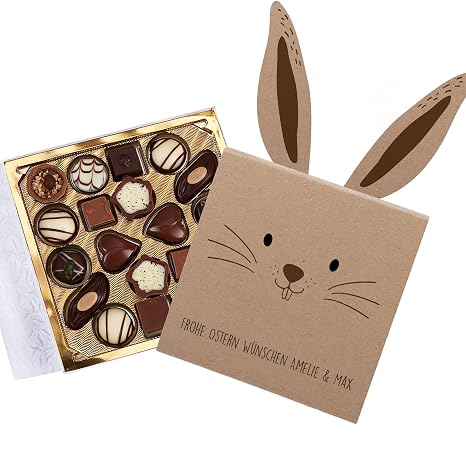 Herz & Heim Personalised Easter Chocolate Box - Chocolates in Cute Rabbit Packaging - Gift for Easter with Desired Text - Chocolate as an Easter Surprise for Family Friends & Colleagues