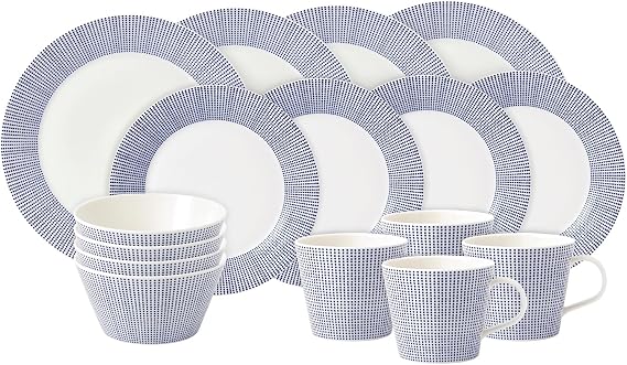Royal Doulton Dinner Set, Stoneware, Designed to Mix & Match, 1815 Pacific Dinnerware Set, Blue Dots, 16 Piece Set