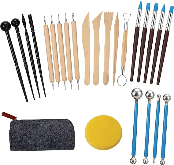 25 Pcs Polymer Clay Tools Sculpting, Pottery Tools for Clay Sculpting Toolss, Air Dry Ceramic Pottery Modeling Sculpture Modelling Carving Tool Kit, DIY Art Crafts Accessories, with Carrying Case