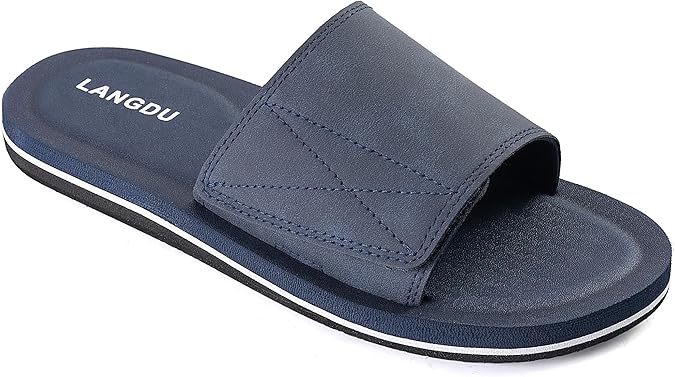 LANGDU Mens Sliders Sandals Adjustable Slipper Flip Flops