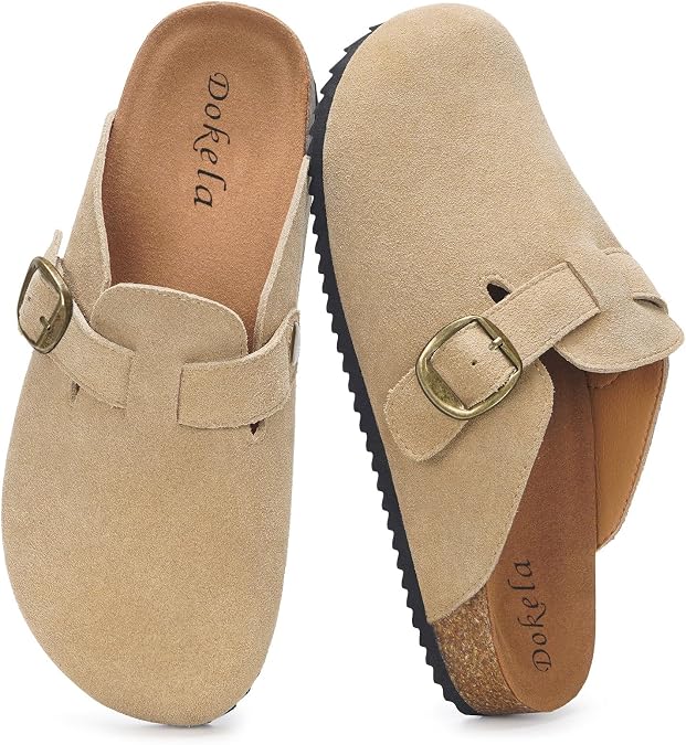 Suede Clogs for Women Men Soft Cork Footbed Leather Mules Comfort Slippers