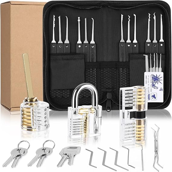 34 Piece Pick Set, 3 Transparent Padlocks for Practices
