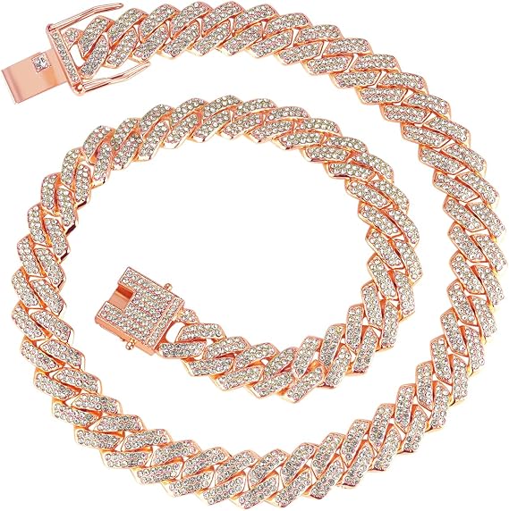 Mens Cuban link Chains Iced Out Miami Cuban Necklace Bling Diamond Hip Hop Jewelry for Men Women 13mm Silver/Gold/Rose Gold 16-24inchs