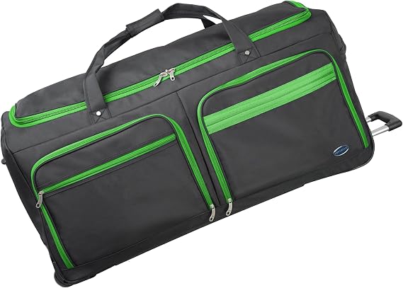 Aerostar 28" Medium Lightweight Duffle 2 Wheel Travel Bag Holdall Suitcase Check-in Luggage Ironpath (101L, Black/Green)
