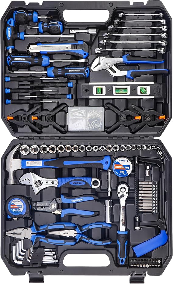 URASISTO 168 Pieces Socket Wrench Auto Repair Tools Combination Package Mix Tool Set Hand Tool Kit with Plastic Tool Box Storage Case