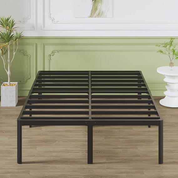 Lutown-Teen Small Double Bed Frame 4ft with Rounded Corner Legs, 41 cm Heavy Duty Metal Bed Frame with Storage Space Underneath, No Noise, Easy Assembly, Black