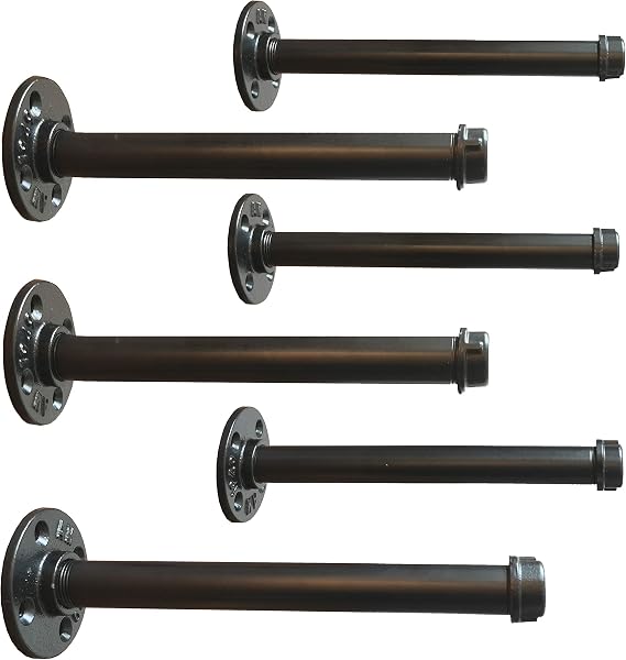 Endüstriyel Siyah Demir Boru Yüzer Raf Braketi 20 cm 6'lı Set, Ağır Hizmet Tipi Duvara Monte Kendin Yap Raf Braketleri Asılı Özel Boru Braketleri Yüzer Raflar için, Kaplamalı Kaplama. Donanım Dahildir