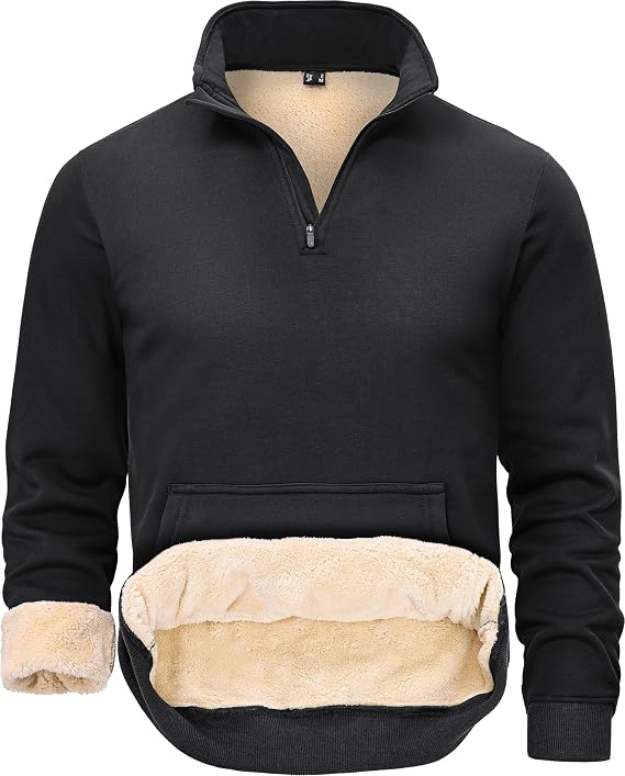 Men's 1/4 Fleece Lined Sweatshirts Winter Jumper Sweater Pullover