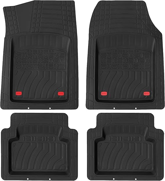 K&K Auto Accessories 3D フルサイズ カーフロアマット 厚手 8ポンド 高耐久 丈夫 ユニバーサル ジョーカー ブラック ディープディッシュ 車 SUV ミニバン トラック用